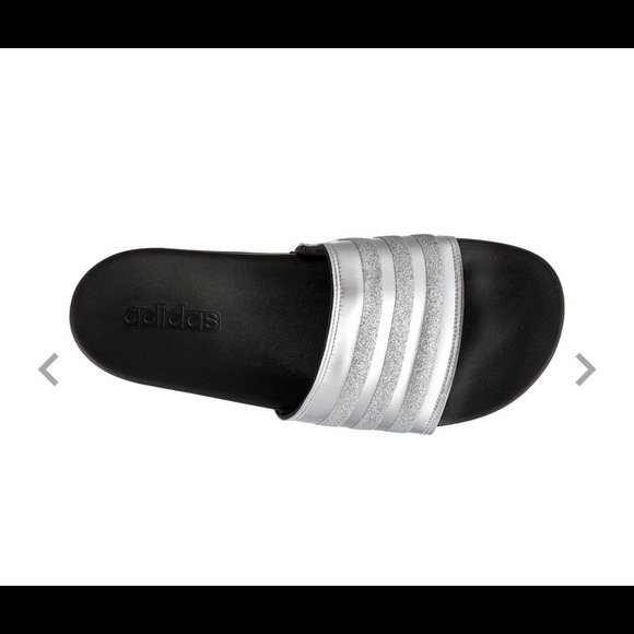 silver adidas slides